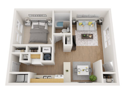 1 Bed / 1 Bath / 567 sq ft / Starting at $300+ / Rent: $730